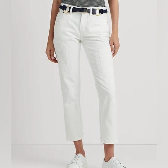 Lauren Ralph Lauren Denim - NWT Lauren Ralph Lauren Eyelet Patchwork Relaxed Jeans White Womens Size 14